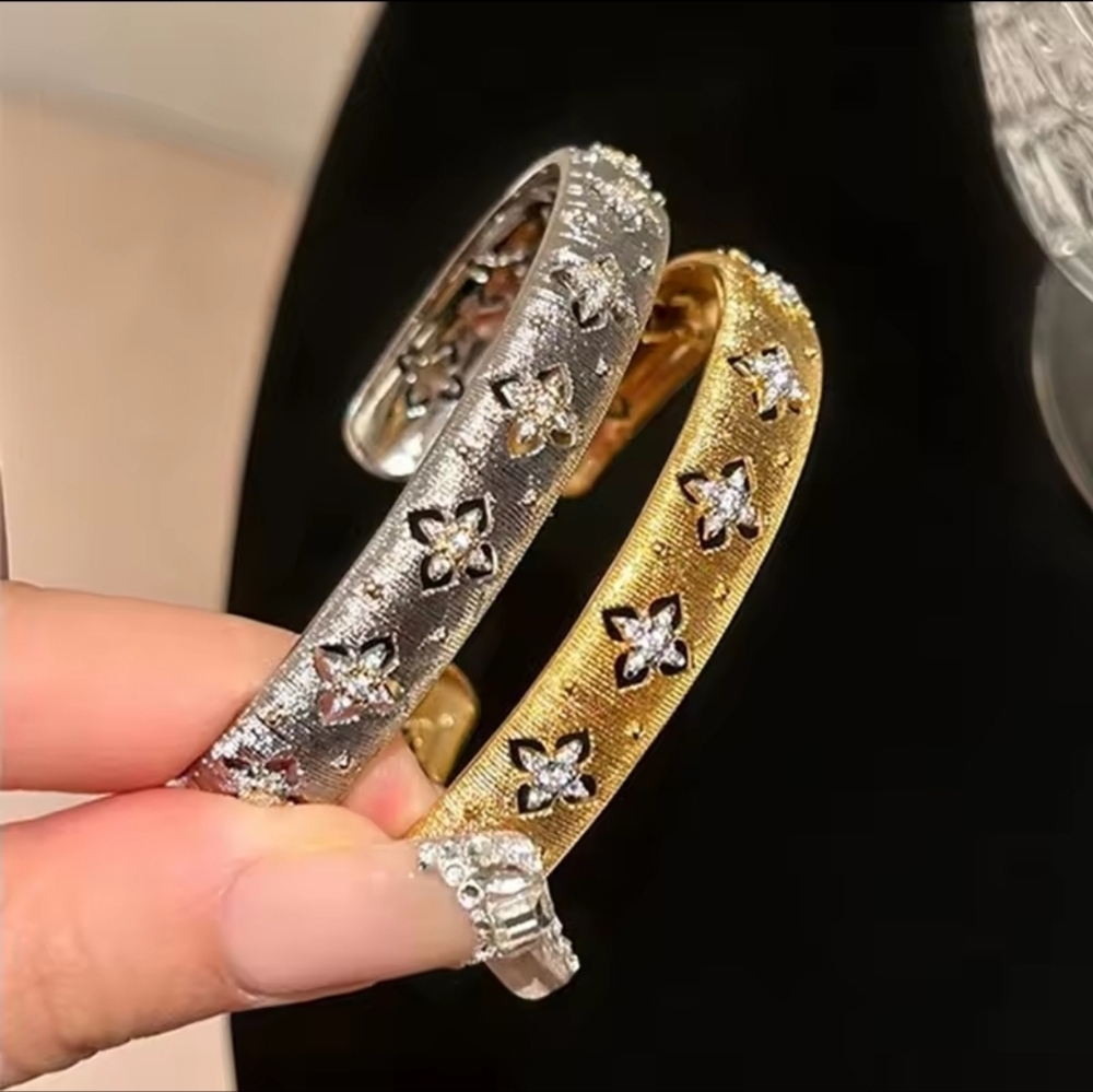 Silver  Floral Cuff Bangle For Woman - Picture 2 of 4